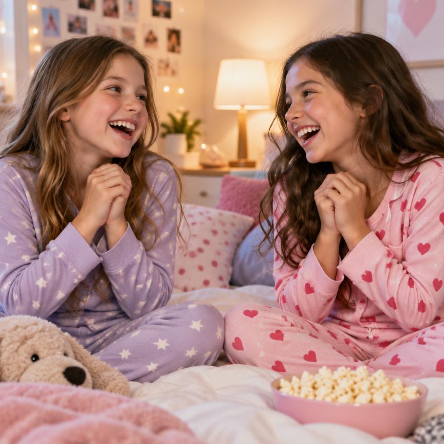 Two children delighted at a sleepover experience